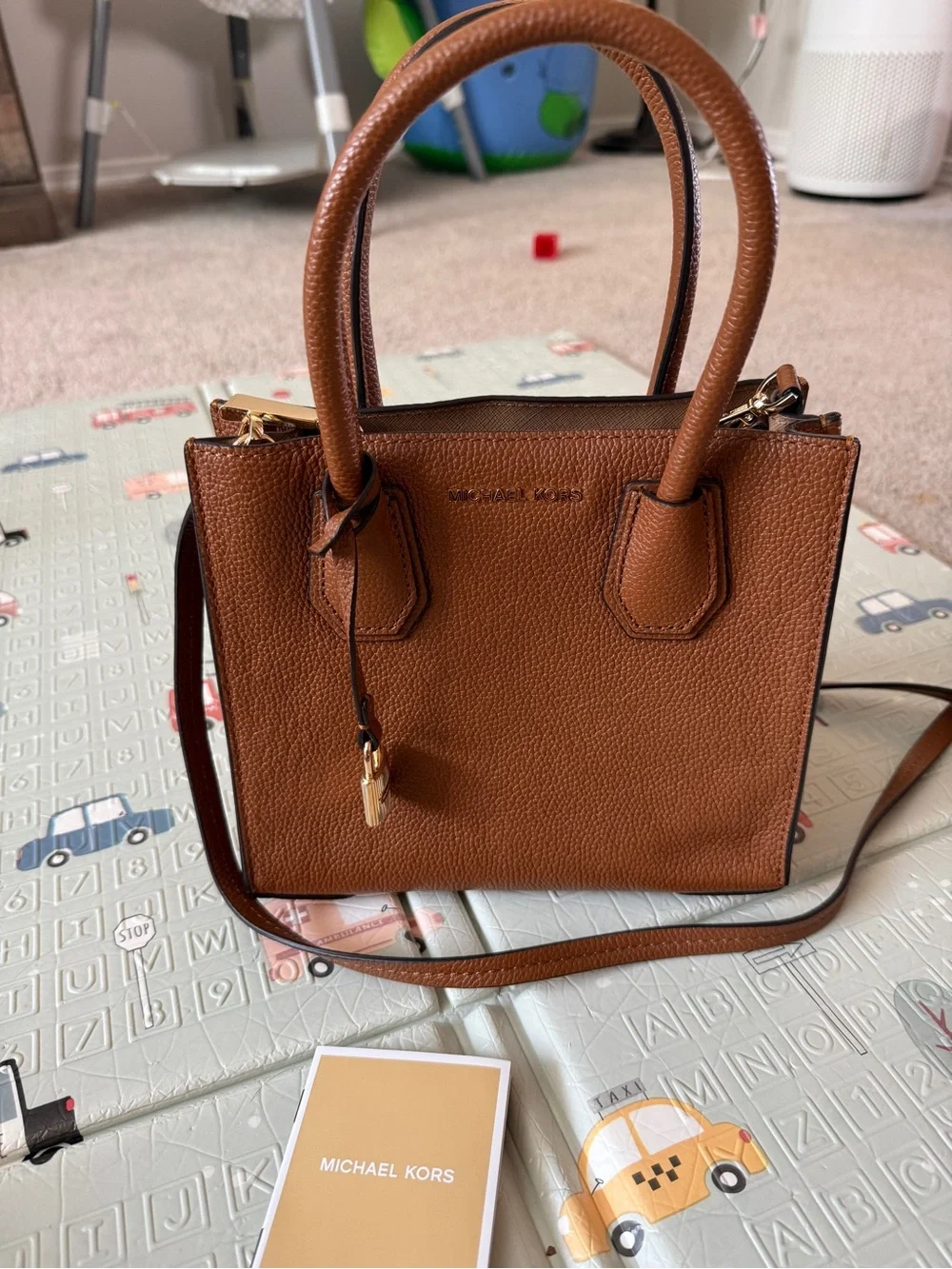 Michael Kors Brown Pebbled Leather Top-Handle Satchel with Gold Hardware